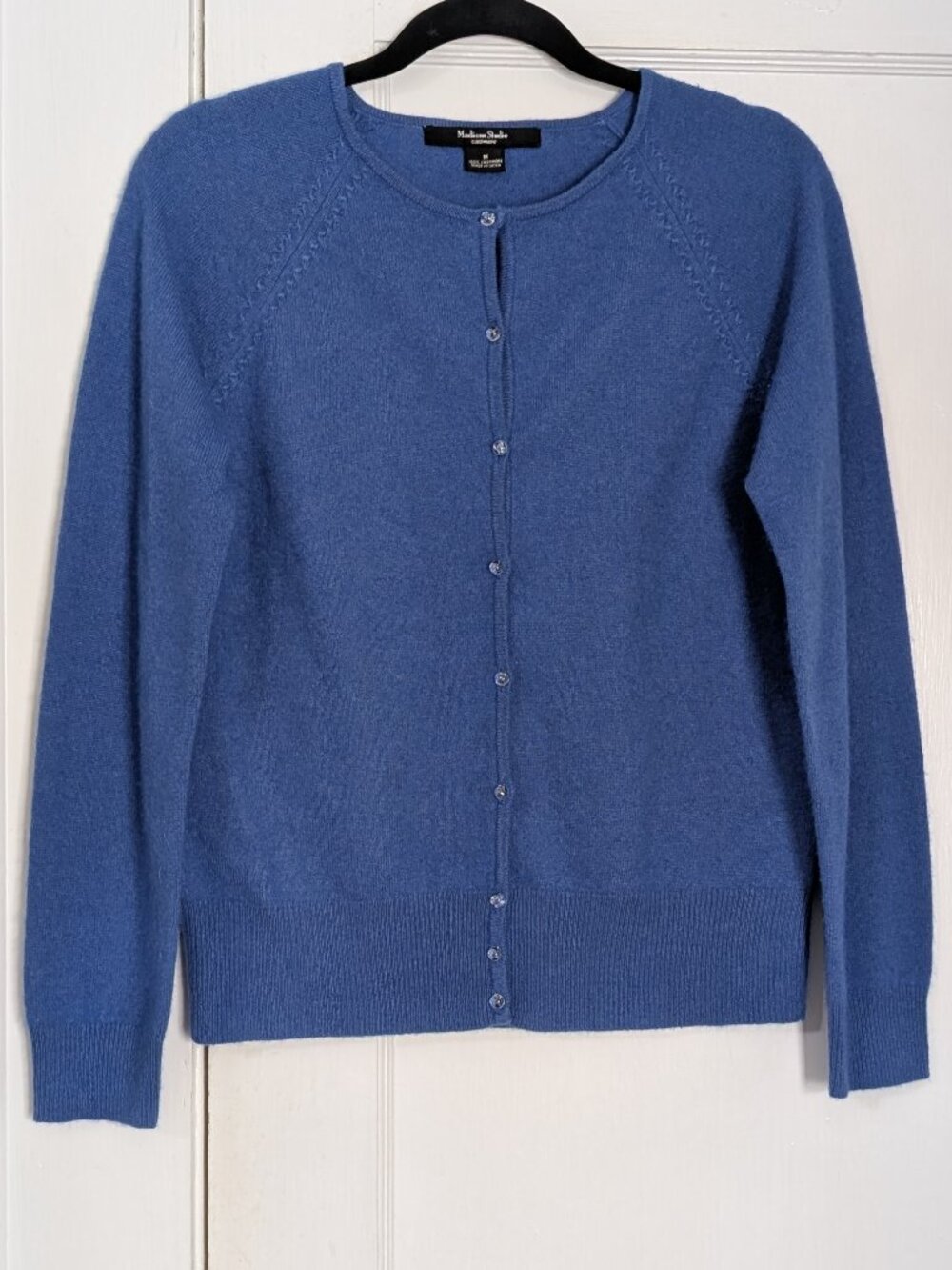 Madison Studio 100% Cashmere Cozy Blue Cardigan Button Up Sweater Women's Medium